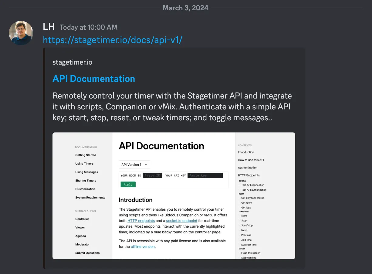 Stagetimer Slack
